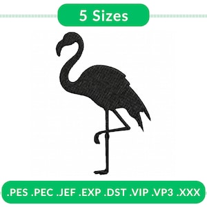 Flamingo Silhouette Embroidery Design | Tropical Bird Machine Embroidery File | 5 Sizes Included | Instant Download