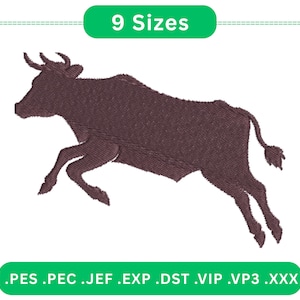 Jumping Bull Embroidery Design | Wild Farm Animal Machine Embroidery File | 9 Sizes | 8 Formats | Instant Download