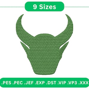 Bull Head Silhouette Embroidery Design | Strong Horned Bull Outline | 9 Sizes | Machine Embroidery File | Instant Download