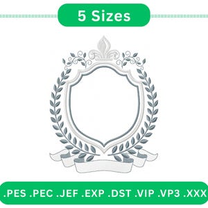 Monogram Frame Embroidery Design, Laurel Wreath Crest Machine Embroidery Pattern, Blank Shield, frame embroidery, 5 sizes - instant download
