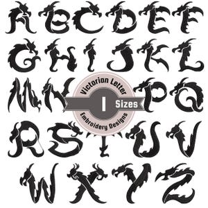 Dragon Monogram Machine Embroidery Design, Fantasy Alphabet Font - 1 size