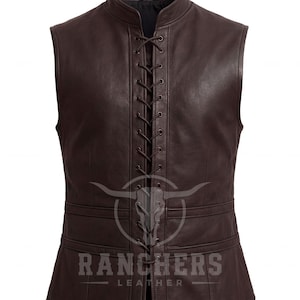 Gilet médiéval en cuir marron pour homme | Gilet Renaissance à lacets | Gilet de cosplay viking pour GN | Gilet en cuir de guerrier fantastique