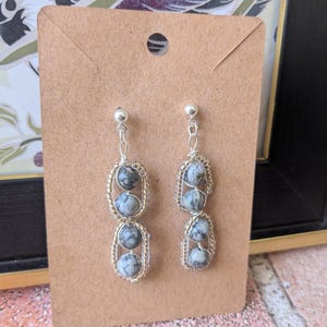 Handmade Picture Jasper Beaded Dangle Earrings, Silver-Plated Posts, Natural Stone Jewelry, Boho Chic Gift, Unique Handmade Earrings