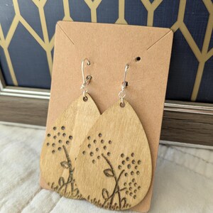 Handmade Gold Painted Flower Earrings | Wood Burned Floral Jewelry | Boho Wooden Earrings | Nature Inspired Accessories | Gift for Her