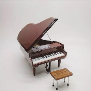Miniature Grand Piano Mini Replica Brown Piano Handmade Wood Pianist Birthday Gift Memorabilia Souvenir Music Desk and Shelf Display