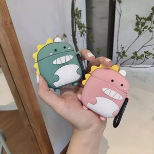 Funny Dino Silicone Rubber AirPods Case | Unique Cute Dino AirPods Cover Design | iPhone Accessories Air pods Skin Birthday Gift for Him Her