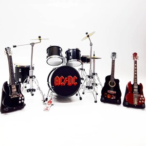 Miniature Drum Set Replica Drum Kit ACDC AC DC With Natural Wood ...