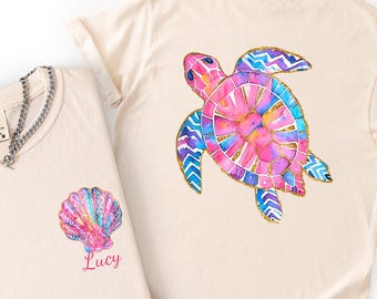 Summer Vacation  Comfort Colors Tee, Sea Turtle Shirt, Front and Back Colorful Shirt, Ocean Animal Shirt, Dolphin Shirt, Starfish Tee