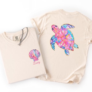 Summer Vacation  Comfort Colors Tee, Sea Turtle Shirt, Front and Back Colorful Shirt, Ocean Animal Shirt, Dolphin Shirt, Starfish Tee