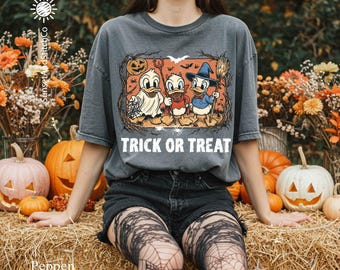 Retro Huey Dewey Louie Halloween Shirt, Trick Or Treat Tee, Ducktales Disneyland Halloween Sweatshirt, Spooky Season Comfort Colors T-Shirt