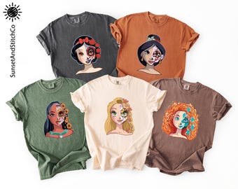 Disney Princess Skull Shirt, Sugar Mask Halloween Tee, Mexican Halloween Sweatshirt, Disneyland Trip Sweater, Comfort Colors T-Shirt