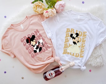 Disney Bride and Groom Shirts, Mickey & Minnie T-Shirt, Honeymoon Gifts, Couple Matching Sweatshirt, Disney Wedding Party Sweater