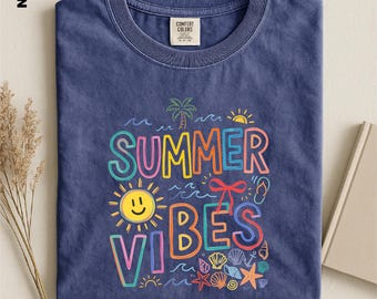 Summer Vibes Shirt, Comfort Colors Beach Day Tee, Summer Graphic Top, Vacation Mode T-shirt, Cute Coastal Vibes Apparel, Girly Beach Gifts