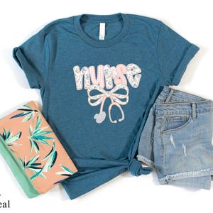 Floral Nurse Shirt, Coquette Nursing T-Shirt, Nurse Appreciation Gift, Stethoscope Bow Sweatshirt, New Nurse Gift, Cute Spring RN Tee
