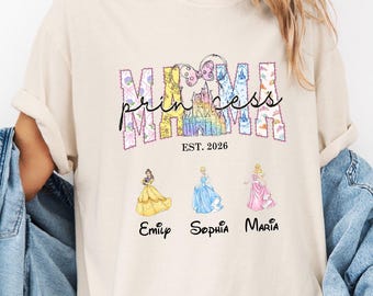 Princess Mama Shirt, Custom Mom T-Shirt, Mama Shirt With Kids Names, Princess Castle Tee, Magical Castle T-Shirt, Little Mermaid Mama Tee