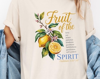 Fruit Of The Spirit Christian Shirt, Bible Verse Tee, Vintage Lemon Graphic T-Shirt, Preppy Comfort Colors Shirt, Trendy Youth Group Tee