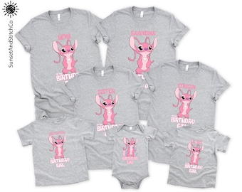 Custom Stitch Birthday Girl Shirt, Family Matching Angel Birthday T-Shirt, Disney Birthday Crew Sweatshirt, Disneyland Stitch and Angel Tee