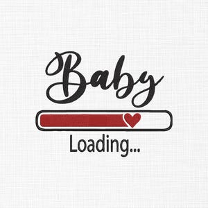 Può includere: Sfondo bianco con la parola "Baby" in corsivo sopra una barra di caricamento. La barra di caricamento è rossa con un'icona a forma di cuore e il testo "Loading..." è sotto.