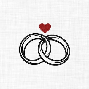 Diseño de bordado de anillos de boda, detalle de corazón (5 tamaños) (Descarga digital)