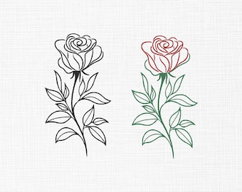 Rose Line Art Embroidery Design, Floral Machine Pattern (5 Sizes) (Digital Download)
