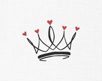 Diseño de bordado de corona de corazón, mini bordado a máquina (descarga digital)