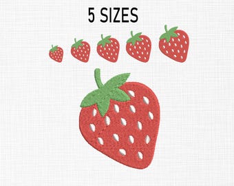 Jordgubbsbroderidesign, mini-fruktmaskinbroderi (5 storlekar) (digital nedladdning)