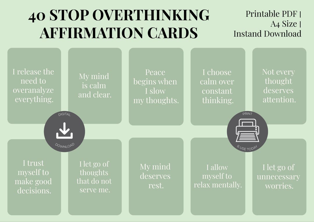 Overthinking Card Stop Overthinking Affirmation Cards | Anxiety Relief, Calm Mind ...