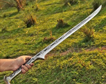Handmade Viking Sword Replica: Engraved Steel, Leather Sheath, Unique Wedding Gift,