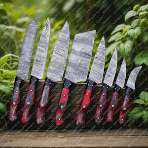 Personalized Damascus Steel Chef Set, Knife Set KitchenHandmade Damascus Steel Chef Knife Set – 8 Pieces Kitchen Knives | Personalized Gift,