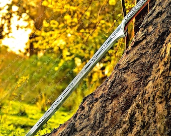 Handmade Viking Sword Replica: Engraved Steel Blade, Leather Sheath, Unique Wedding Gift,