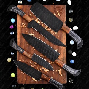 Custom Handmade Forged High Carbon Steel 5-Pcs Kitchen Knife Set, Chef Knives With Roll Bag, Gift for Your Lover Ones