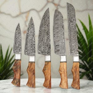 Kitchen Knives Sets | Handmade Damascus Steel Chef Knife Set, Hand Forged Knife Set, Mother&#39;s Day Gift, Anniversary Gift, Gift For Wife, Mom