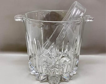 Vintage Italian Crystal Small Ice Bucket & Tongs Barware