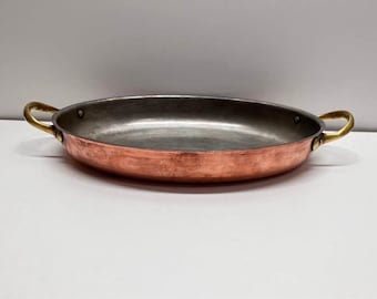 Vintage Tagus Copper Oval Pan Au Gratin Sauté Brass Handles