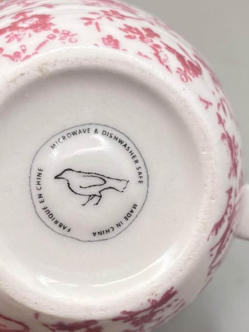 Anthropologie Pink & White Floral Mug Blue “J” Monogram Initial Cup Mug image 6