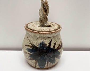 Handmade Studio Pottery Stoneware Jar Inner Stem Lid 3.5" Canister