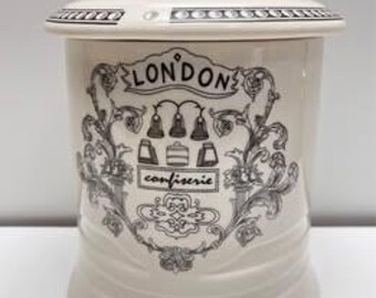 Tarro para galletas Vintage London Confiserie en blanco y negro