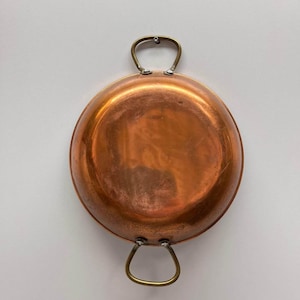 Padella gratinata vintage in rame da 5 pollici con manici in ottone – Scalda burro/Pentola per salse di piccole dimensioni in stile francese