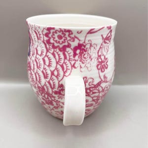 Anthropologie Pink & White Floral Mug Blue “J” Monogram Initial Cup Mug image 5