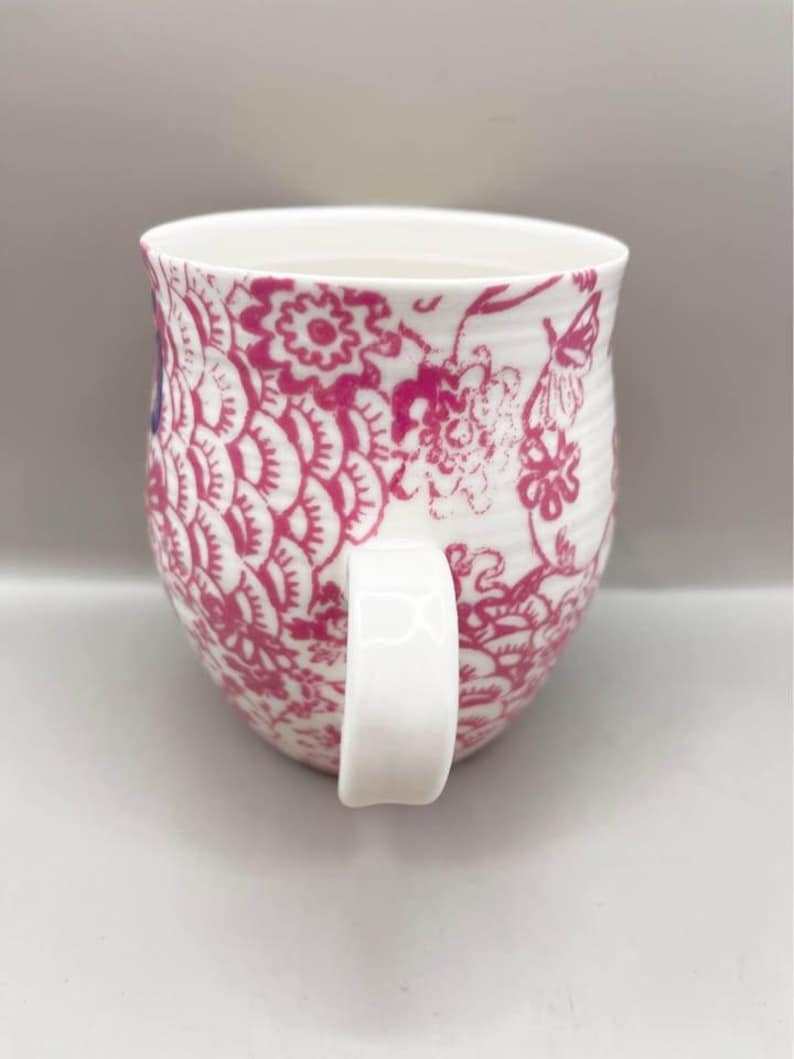 Anthropologie Pink & White Floral Mug Blue “J” Monogram Initial Cup Mug image 5