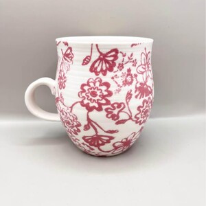 Anthropologie Pink & White Floral Mug Blue “J” Monogram Initial Cup Mug image 3