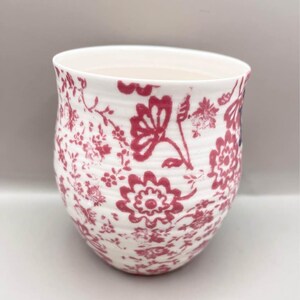Anthropologie Pink & White Floral Mug Blue “J” Monogram Initial Cup Mug image 4