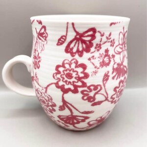 Anthropologie Pink & White Floral Mug Blue “J” Monogram Initial Cup Mug image 2