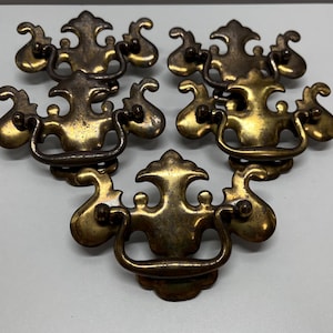 Vintage Solid Brass Chippendale Batwing set of 5 Drawer Pulls 3" Center