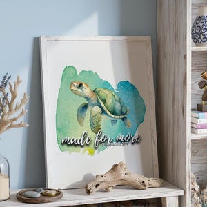 Christian Beach Art Coastal Decor Bible Verse Wall Watercolor Turtle Print Scripture Design Inspirational Quote Ocean Theme Faith Decor Dorm