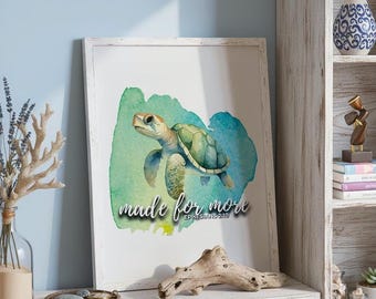 Christian Beach Art Coastal Decor Bible Verse Wall Watercolor Turtle Print Scripture Design Inspirational Quote Ocean Theme Faith Decor Dorm