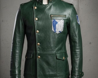 Jägergrün Lammfell Leder Militärmantel | Slim Fit Bikerjacke