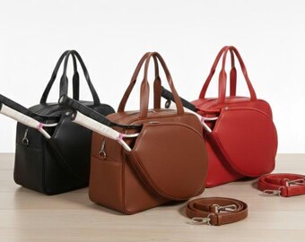 Red Leather Tennis Racket Bag | Stylish Sports Duffel