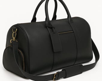 Black Leather Duffel Bag | Men's Weekender Travel Gym Bag