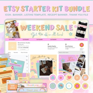 Etsy Shop Branding Kit Bundle, Pastel Pink & Orange Canva Templates, Editable Etsy Banner, Logo, Cover for Small Business